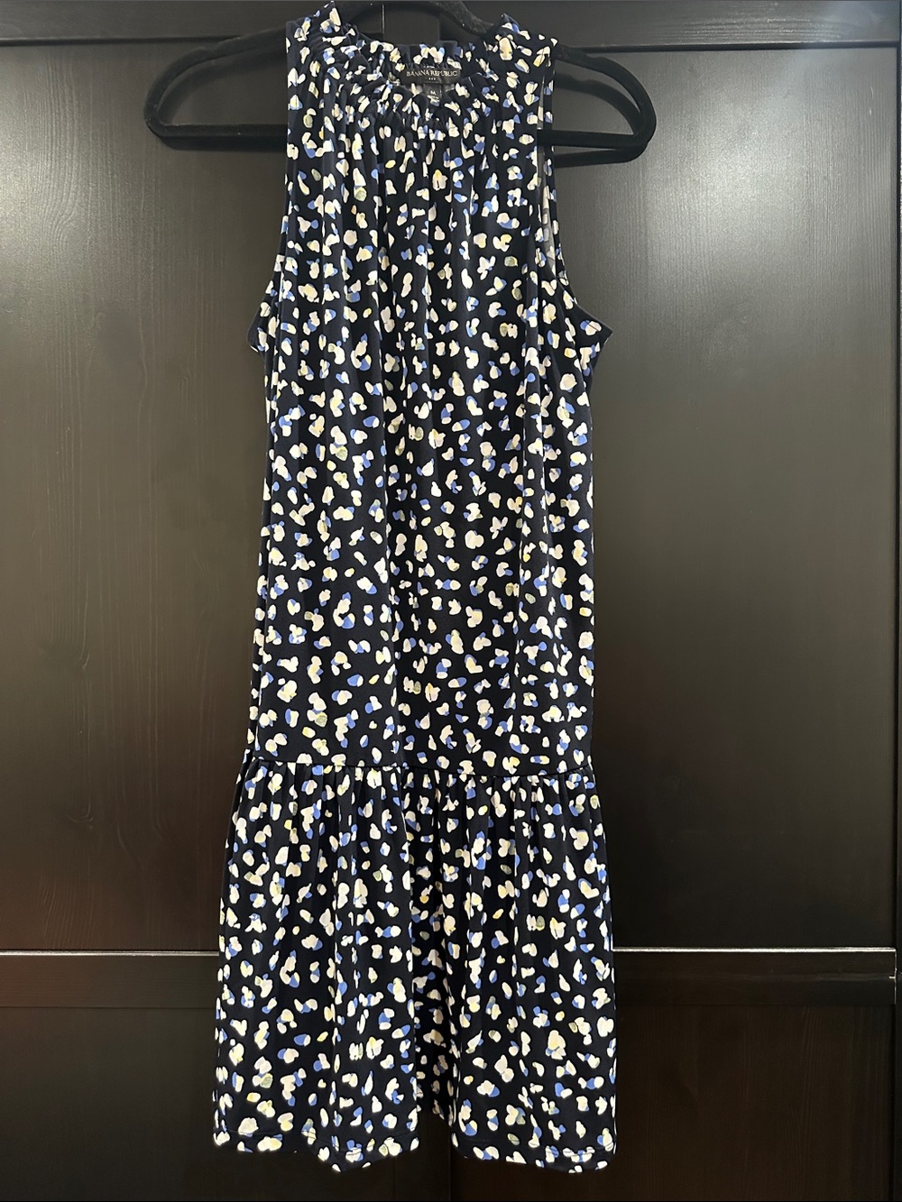Banana Republic Navy Sleeveless Printed Drop-Waist Dress